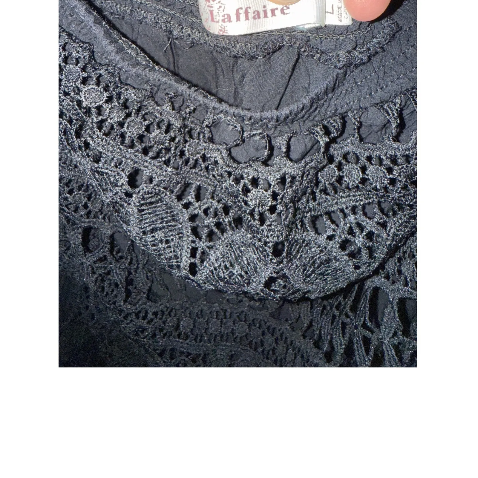 LAffaire Black Lace crochet Overlay Strapless Romper Tiered Boho Festival size L Size L - Image 4