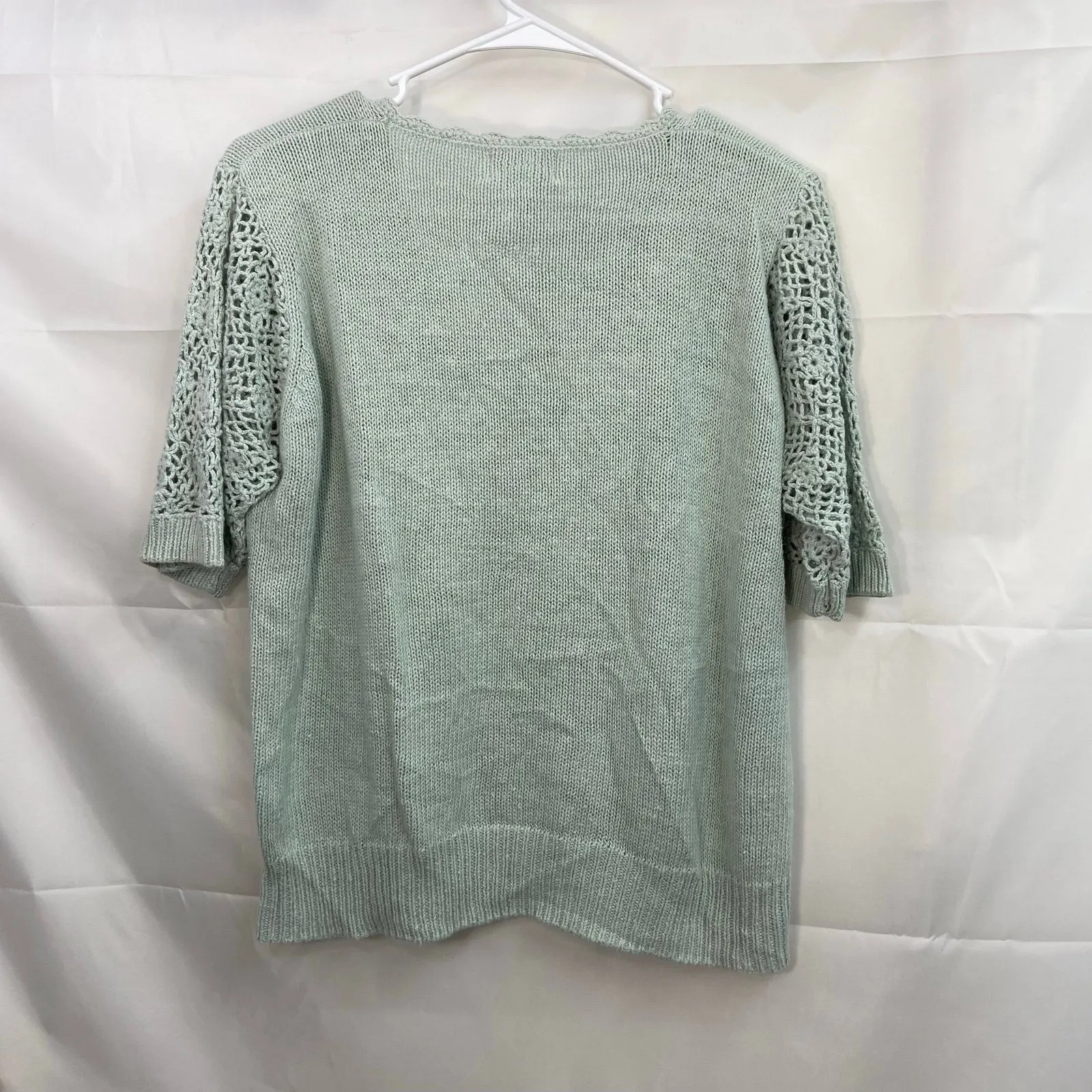 Vintage Margules women's mint green‎ pearl button crocheted cardigan sweater S - Image 6