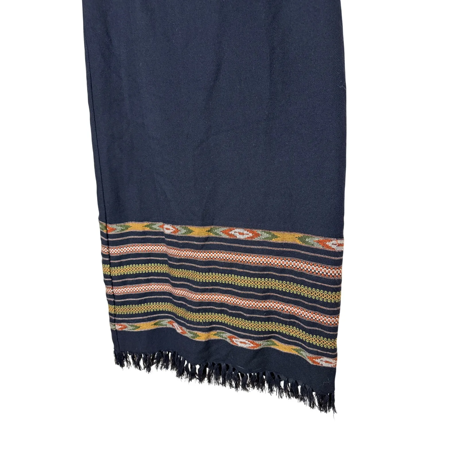 Vintage White Stag Aztec Black Fringed Wool Blend Maxi Skirt Women Size 10 - Image 2