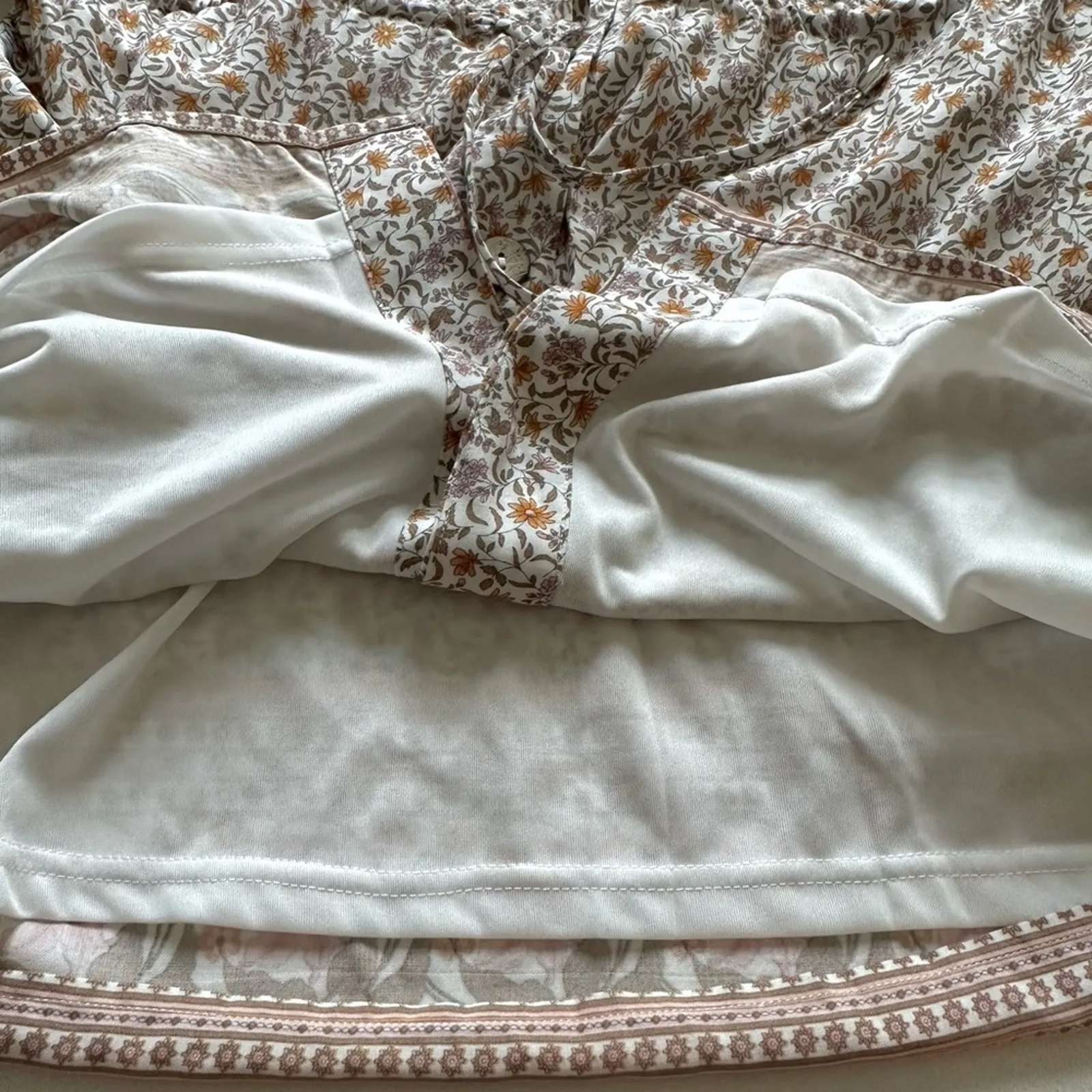 Entro Dress Cream Multicolor Floral Half Sleeve Button Front Boho Large NEW - Image 10