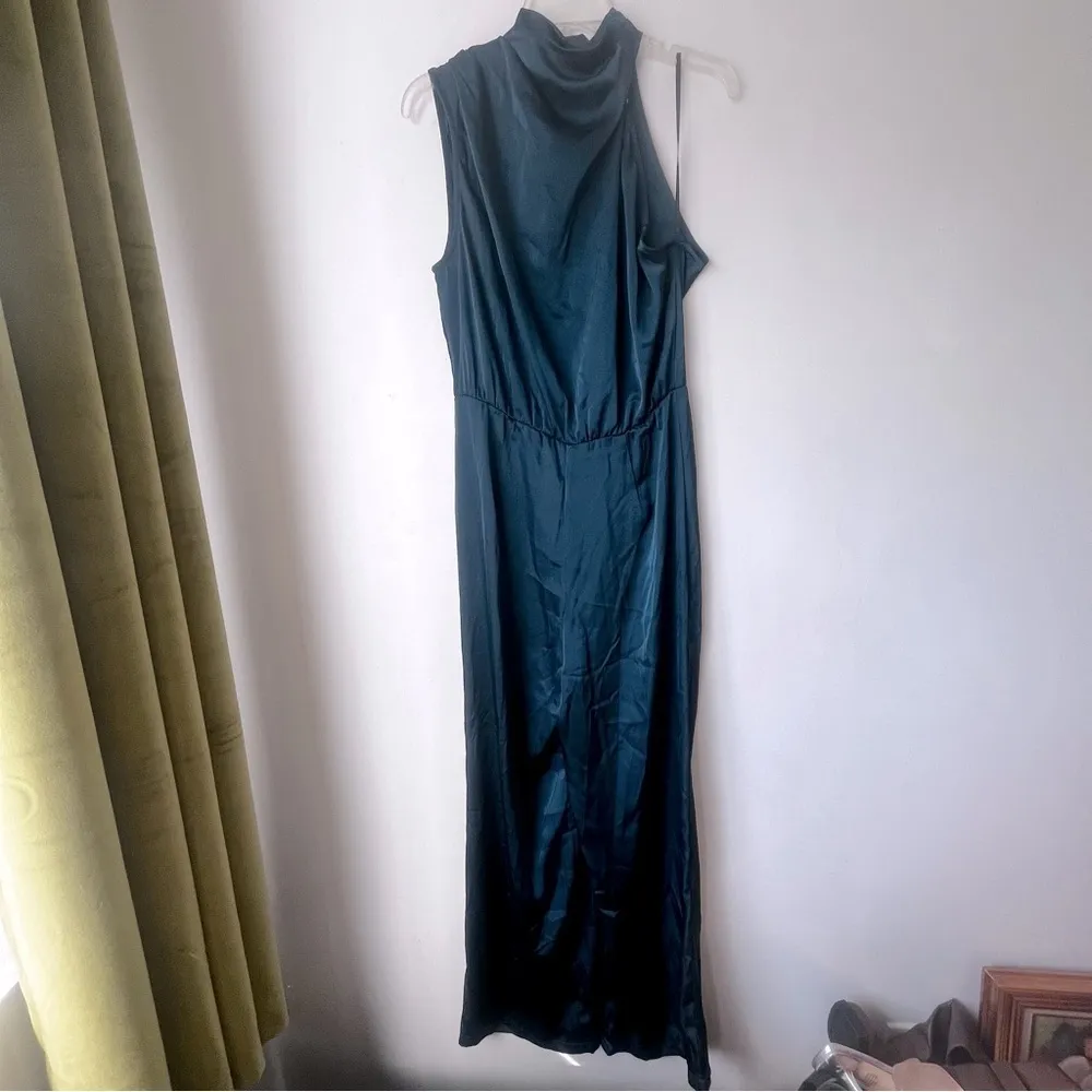 Petal & Pup Savannah Teal Satin One Shoulder High Neck Jumpsuit M - Image 8