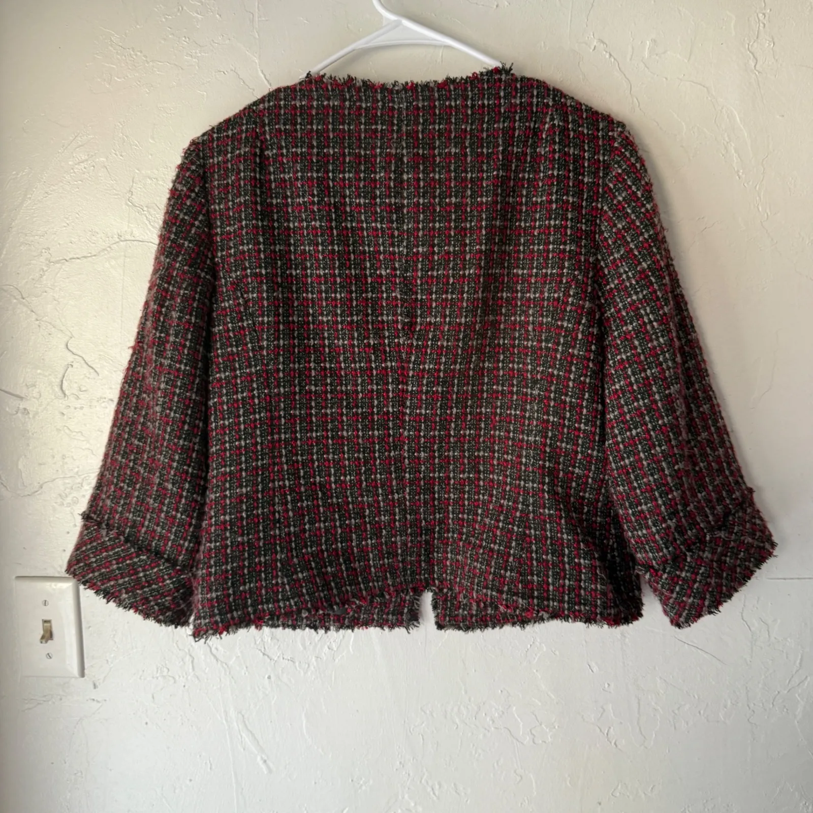 east5th Y2k Tweed Blazer Jacket Red Black White Fringe Whimsigoth M Office Siren Size M - Image 10