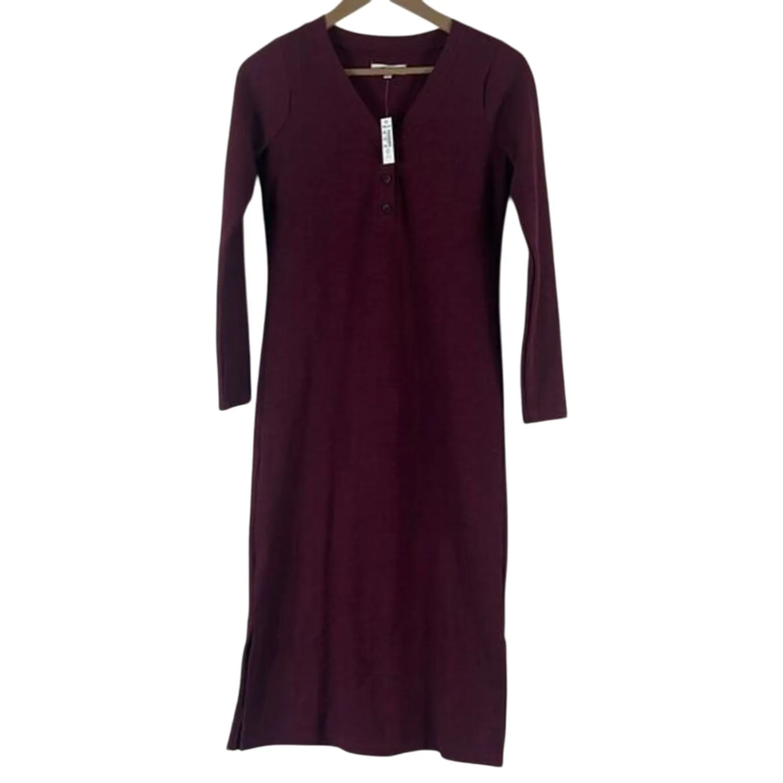 NWT Madewell Womens Cotton Knit Midi Dress Size XXS Burgundy Minimalist Capsule - Image 3