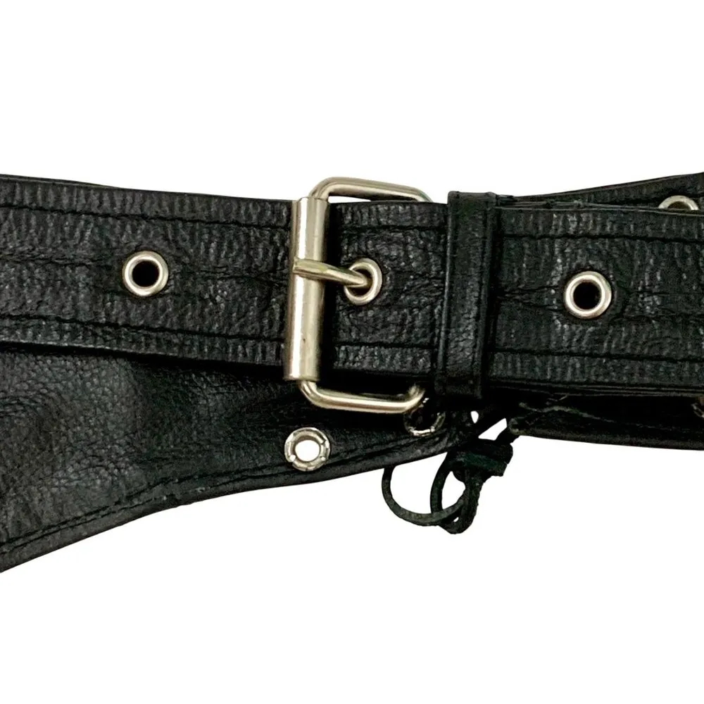 Genuine Leather Black Motorcycle Chaps Moto Adjustable Buckle Straps Size S - Image 4