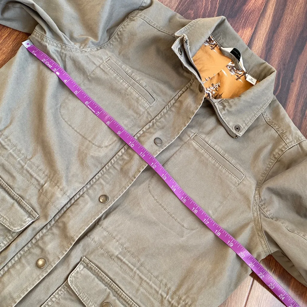 LL Bean Classic Flannel Lined Utility Jacket Olive Cotton Drawstring Waist Size M - Image 7