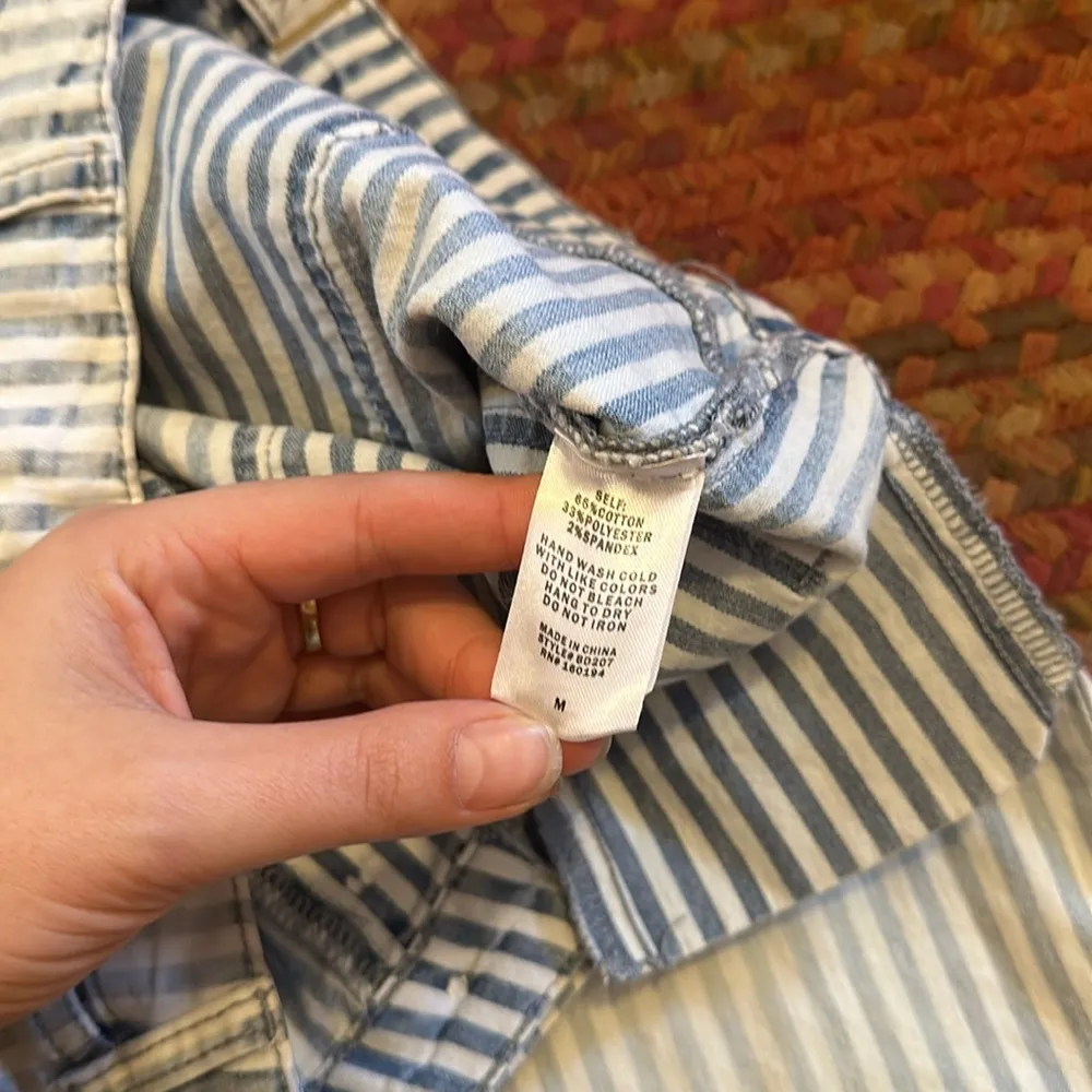 BLANK PAIGE DENIM COLLECTION BLUE & WHITE PARALLEL STRIPE BUTTON FRONT JEANS - Image 4