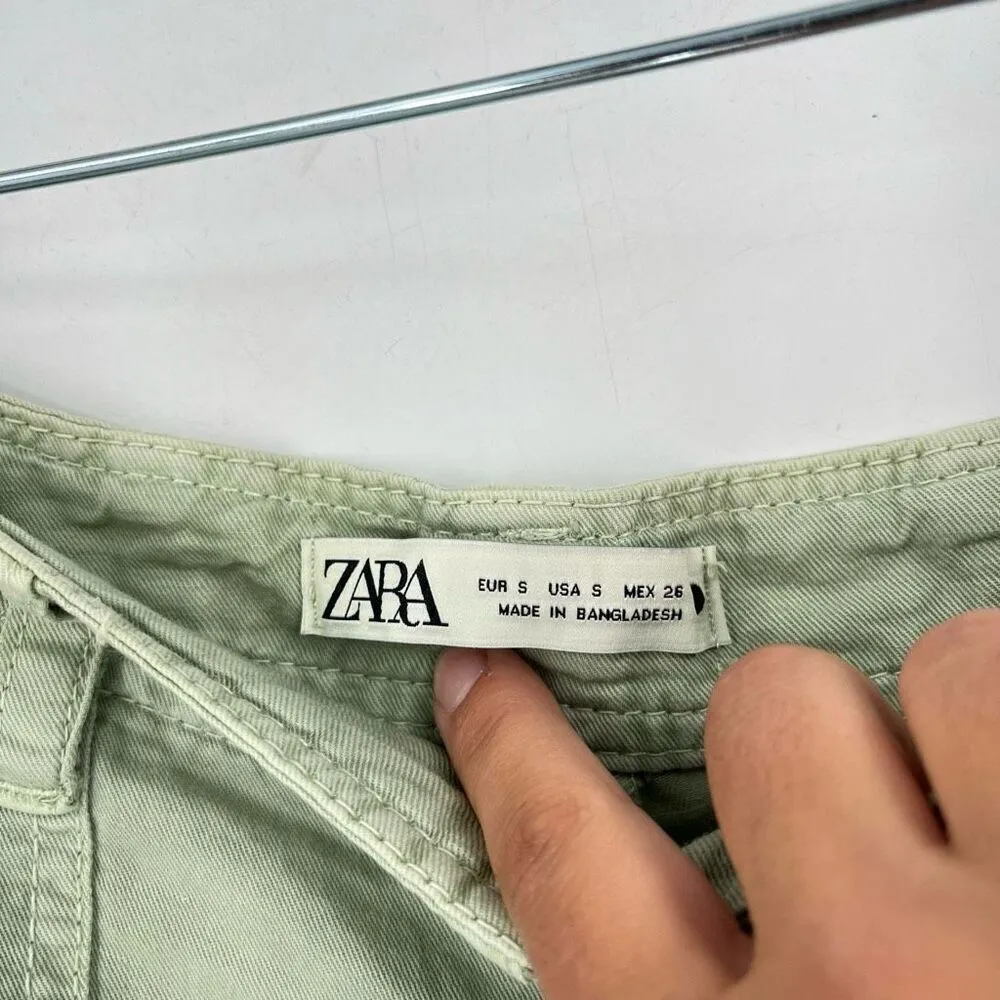 NWT ZARA The‎ Tokyo Trouser High Waisted Pants linen blend cargo ankle green - Image 6