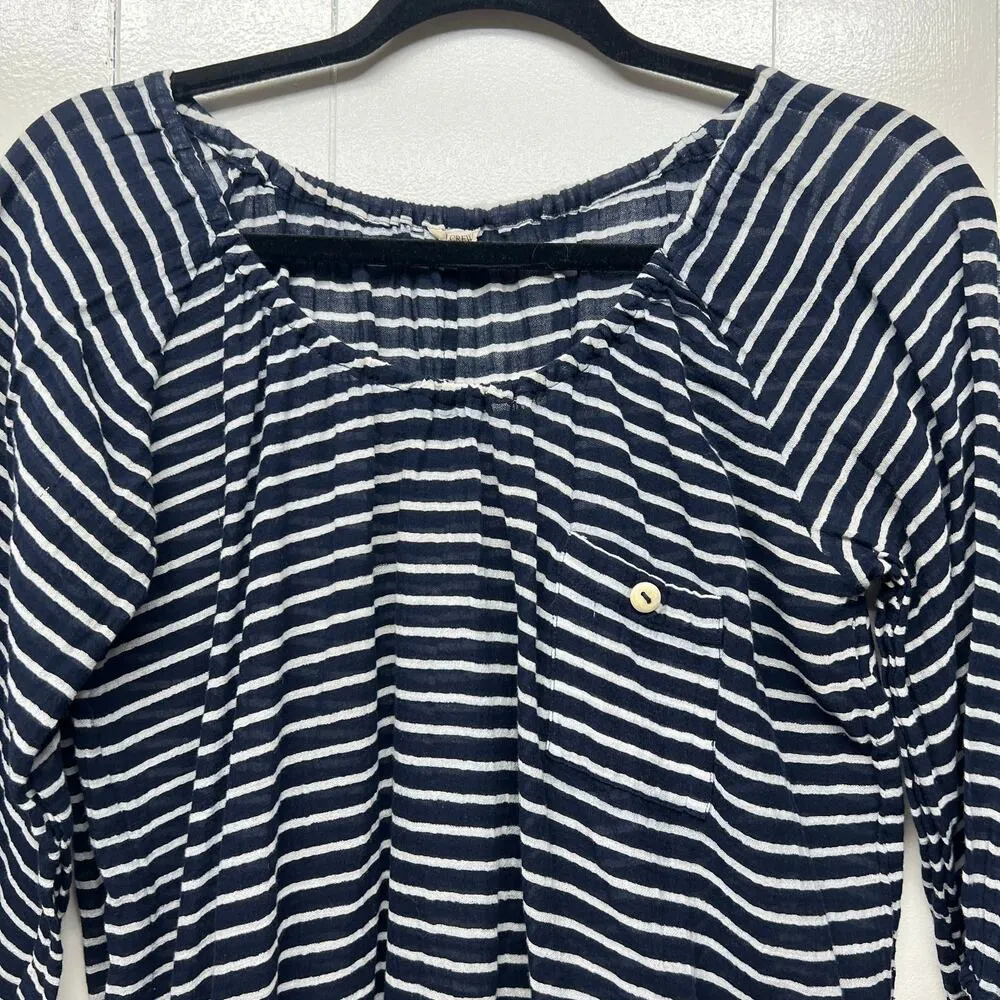 J. Crew 3/4 Sleeve Striped Navy Blue & White Scoop Neck Women's Top Size XXS - Image 3