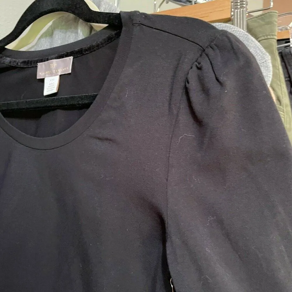 Rachel Parcell Black Solid Scoop Neck Tee Blouse Womens XXS Long Sleeve Shirt - Image 3