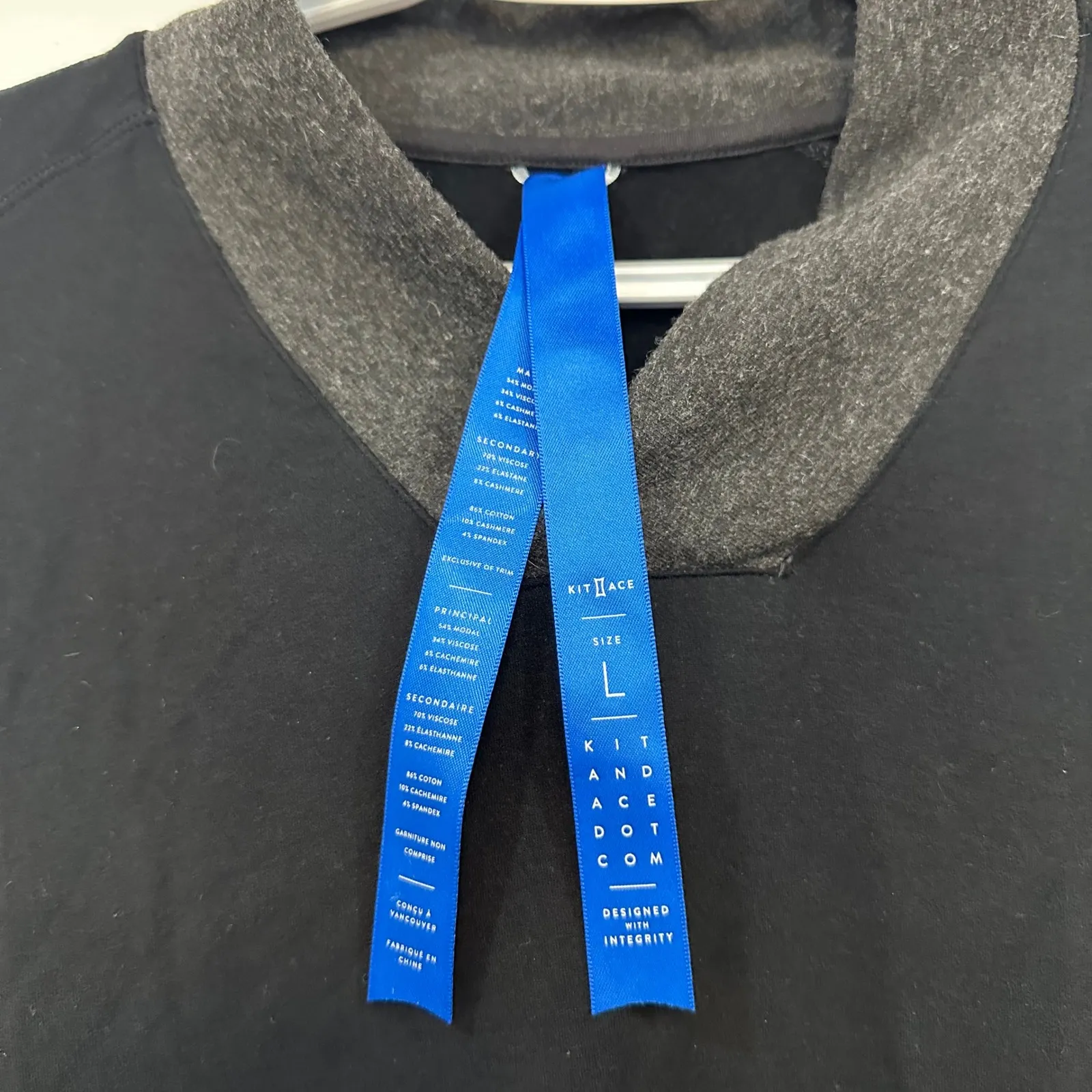 Kit Ace Womens Sweater Large Cashmere Blend Gray Collar Knit V Neck Long Sleeve Black - Image 4