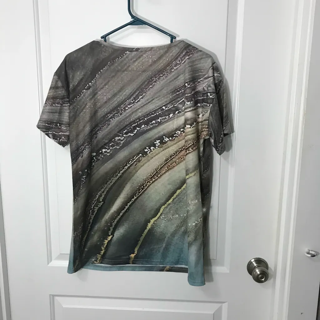 Shein Marble Print Asymmetrical Neckline Polyester XL Top Gray - Image 2
