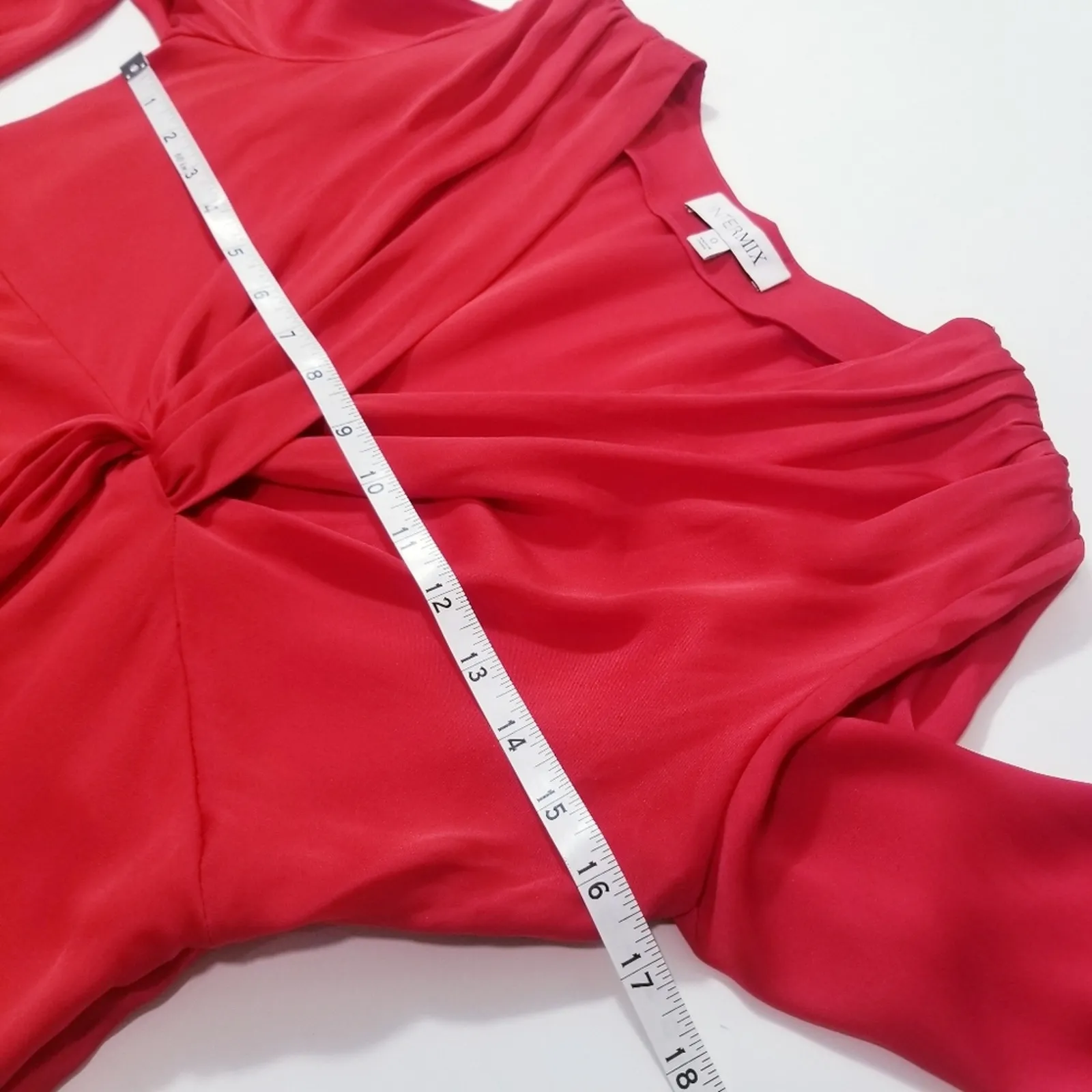 INTERMIX Silk Blend Red Pleated Satin Blouse Long Sleeves - Image 6