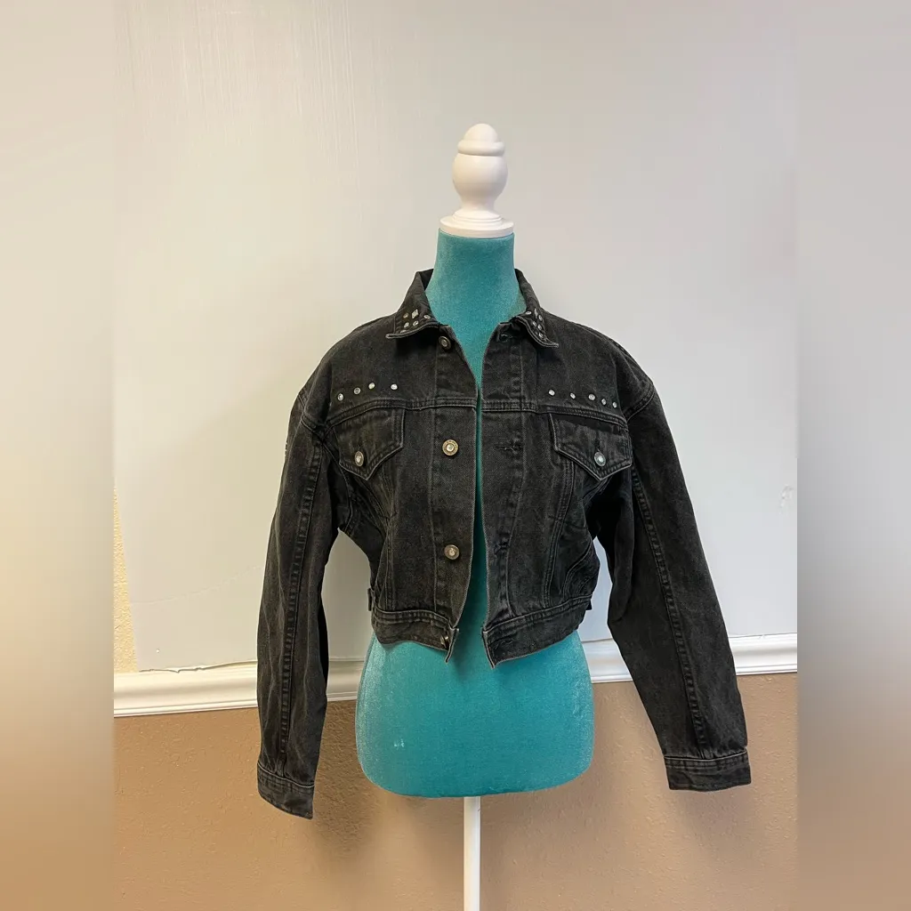 Vintage 80s LA Gear Studded Black Denim Jacket - Image 3