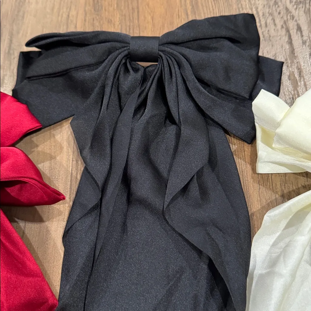 Elegant Bow Hair Clips Set in Red, Black, and Cream Set of 3 Red - Image 4
