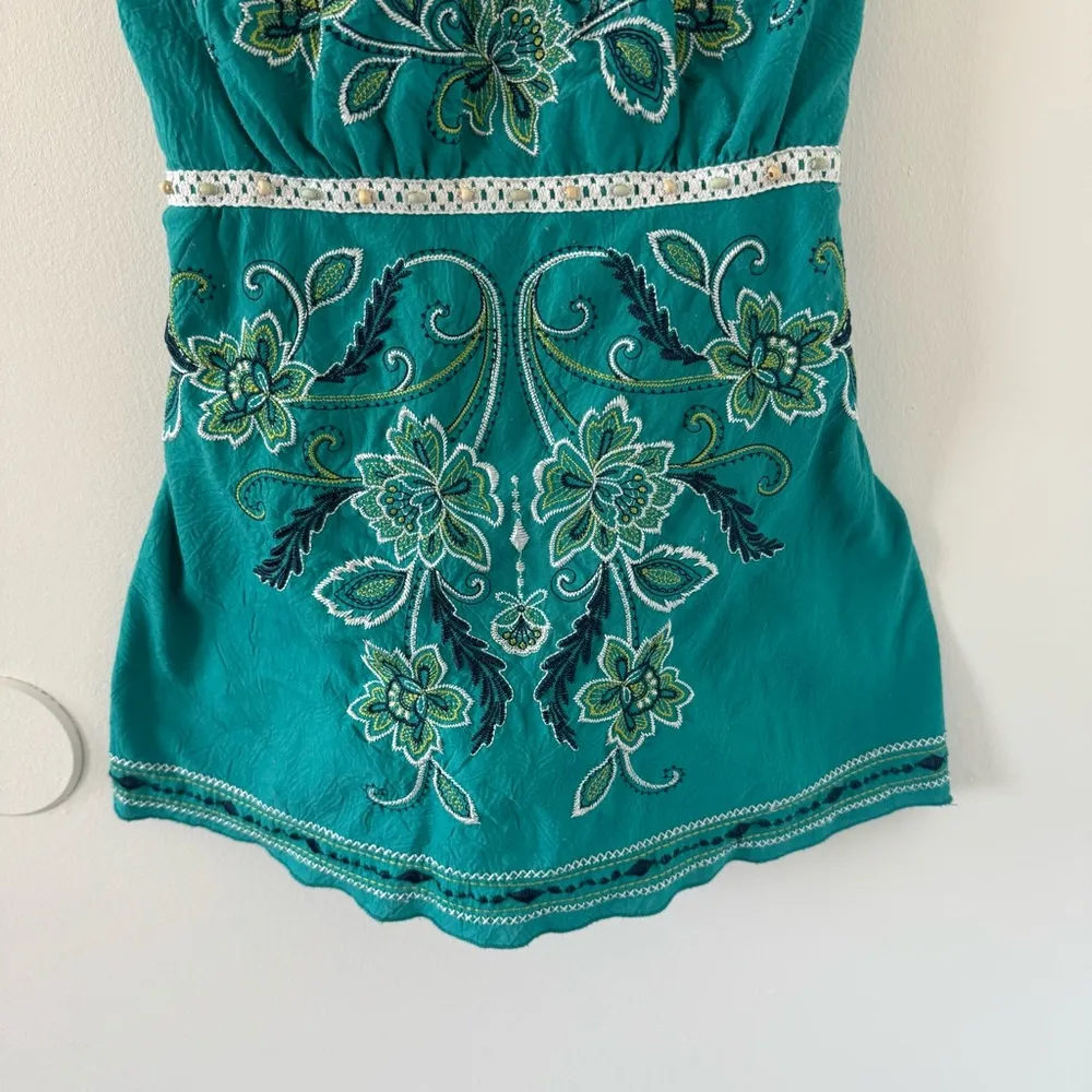 Heart soul Vintage Y2K 90s  Babydoll Embroidered Teal Tank Top Medium - Image 3