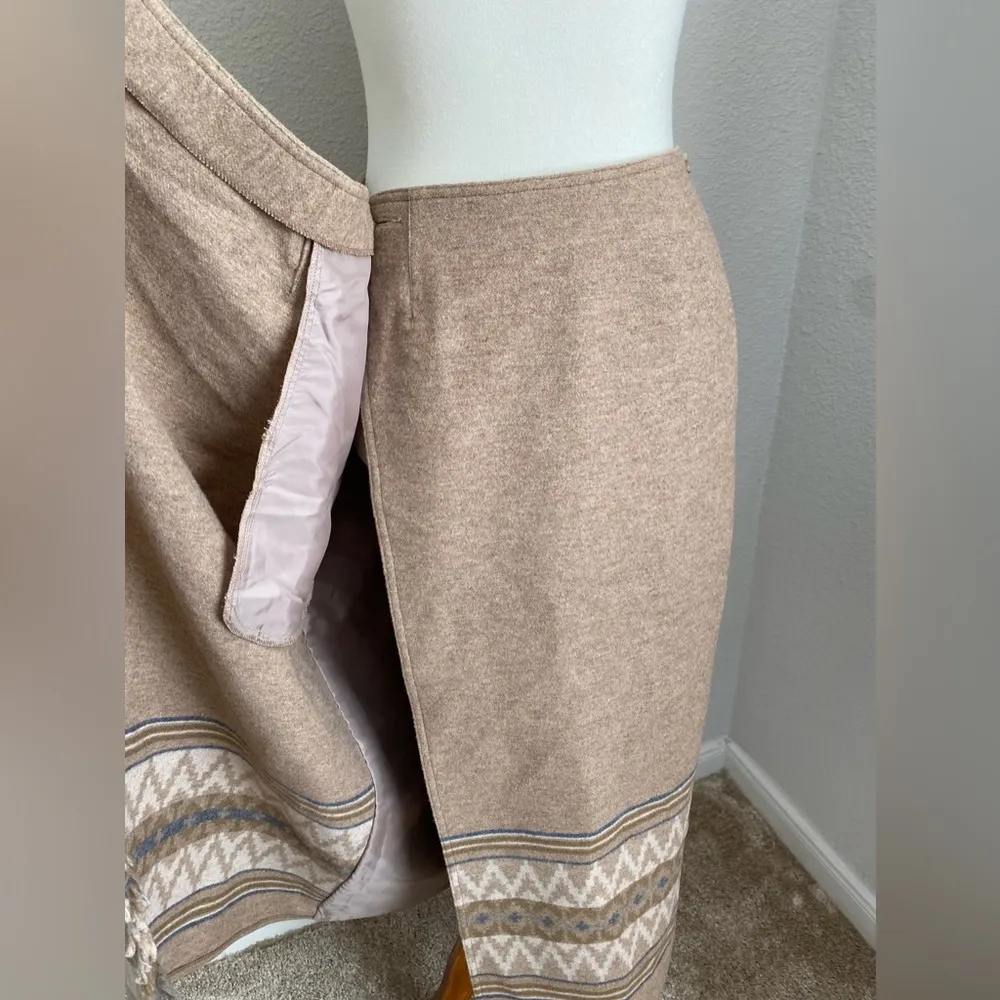 Vintage Liz Sport Fringe Wool Southwest Blanket Maxi Wrap Skirt Rustic, Size 10 - Image 3