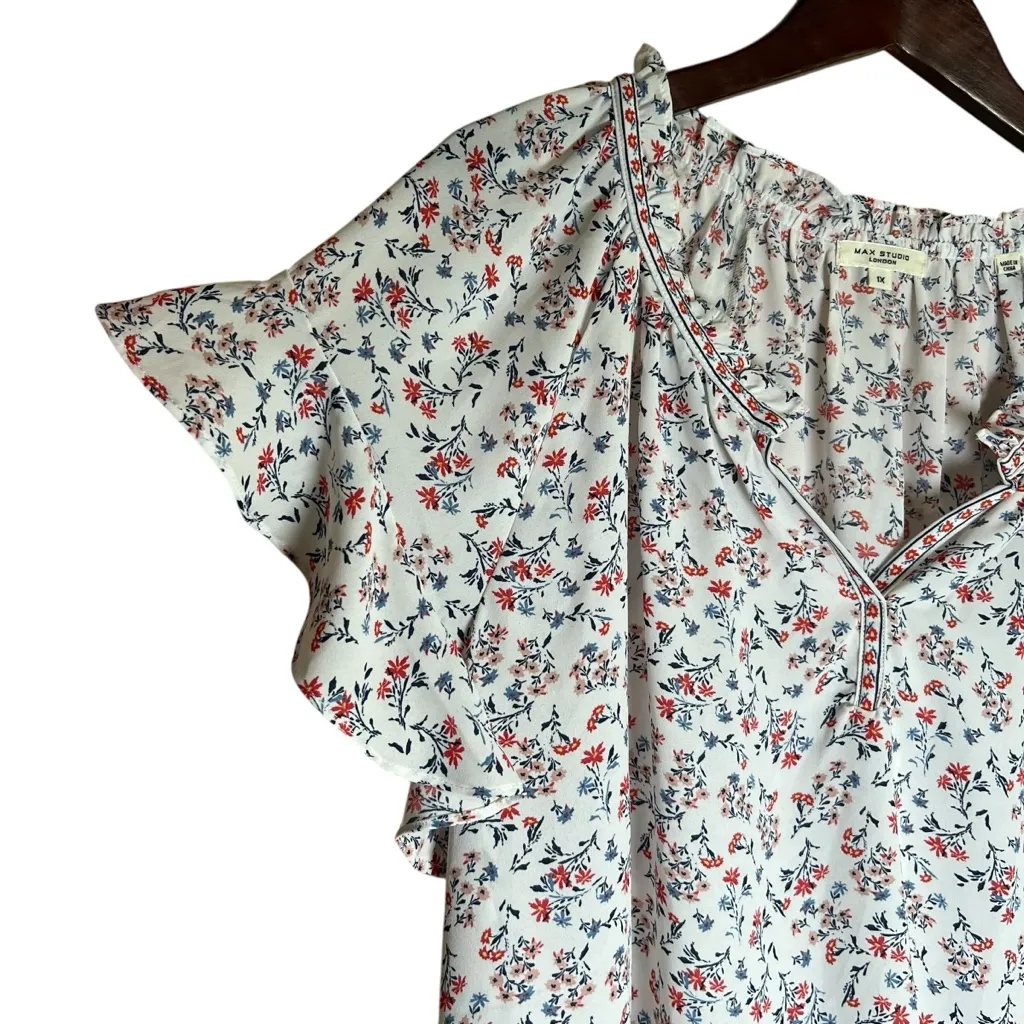 Lot of 2 MAX STUDIO Floral Flutter Sleeve Top Crepe Popover Plus Sz 1X Preppy - Image 8