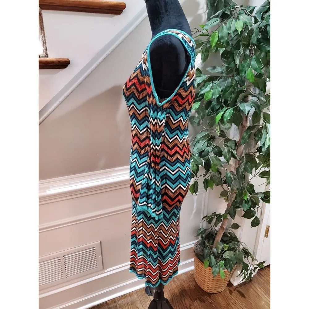 Cato Women's Multicolor Cotton Scoop Neck Long Sleeve Knee Length Dress Size S - Image 6