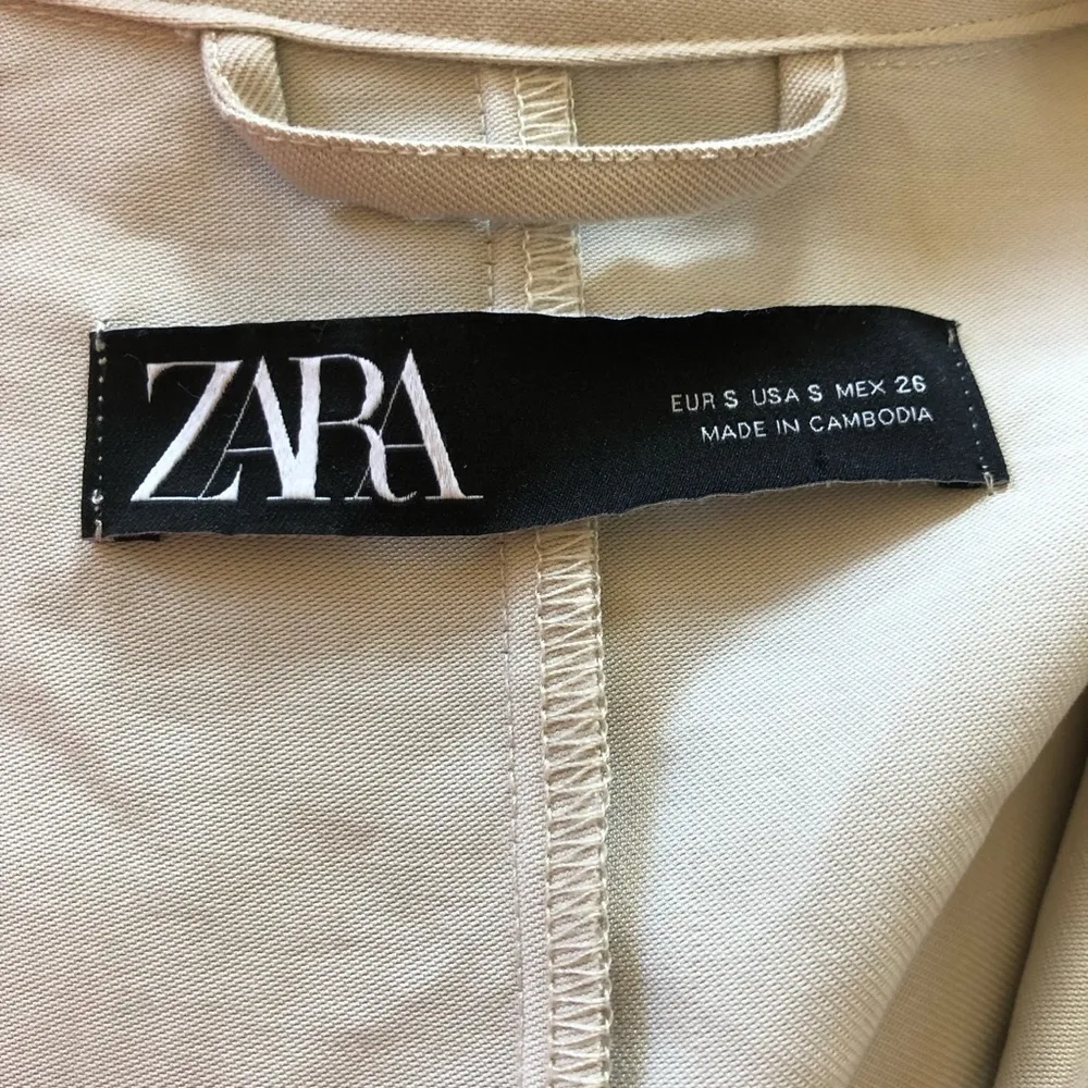 Zara Flowy Blazer Sz. S Cinched Waist Beige Rolled Sleeve Viscose Dressy Career - Image 8