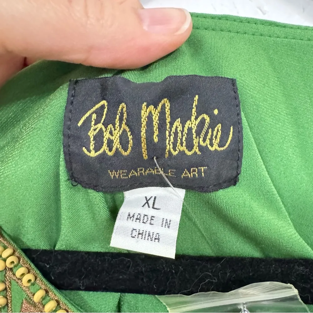 Bob Mackie Green Beaded 3/4 Sleeve Tunic Blouse Womens XL Shirt Boho Casual Fall - Image 3