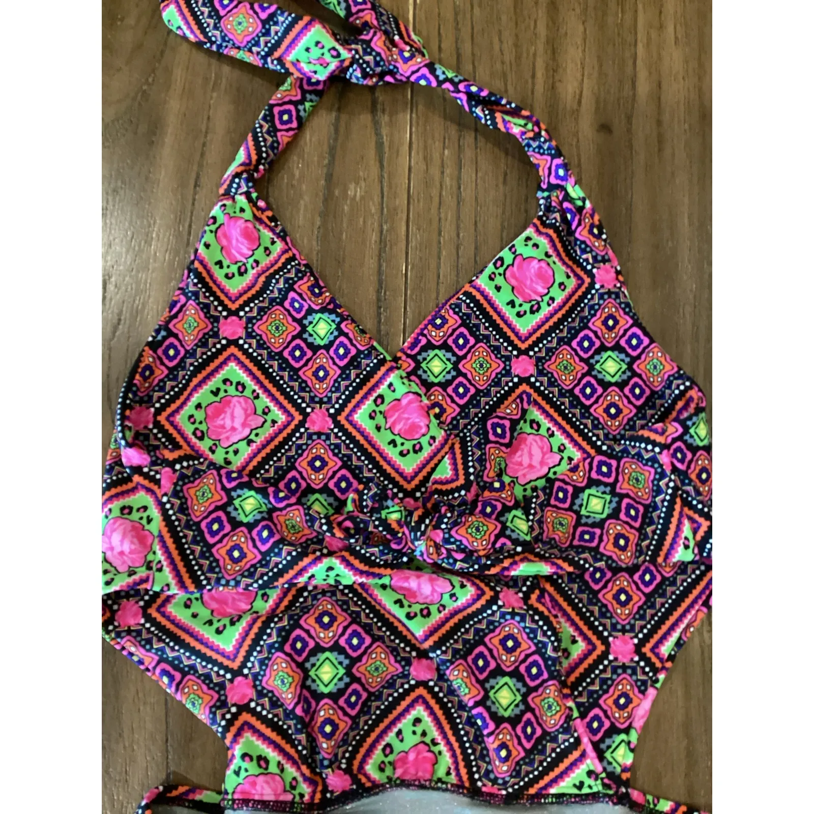 Betsey Johnson faux wrap cut out geo print Swimsuit one piece Multi Monokini S - Image 5