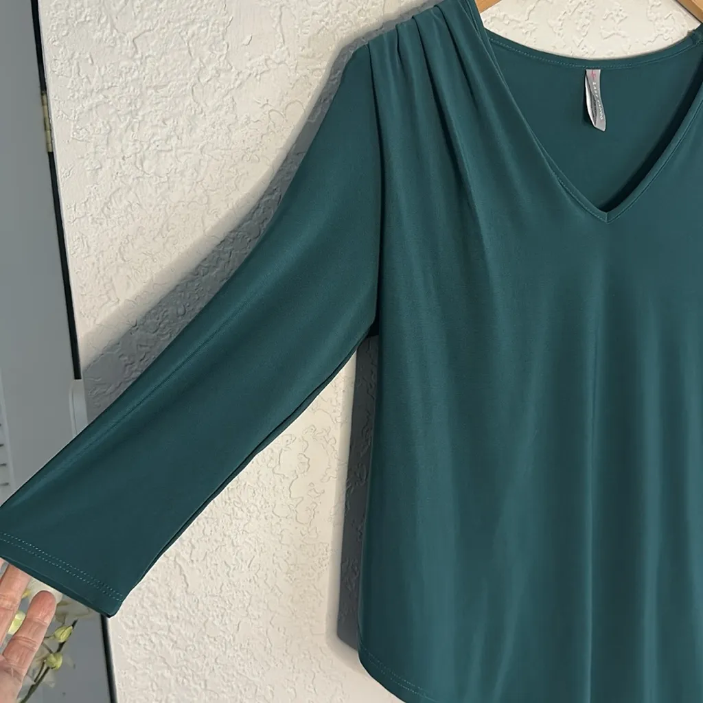 Last Tango Forest Green Shirred Stretchy Asymmetrical Dress Cocktail Party Small - Image 5