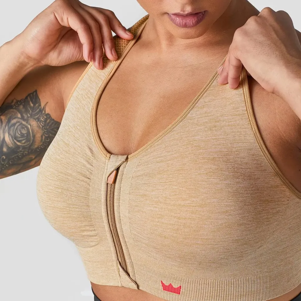 Shefit Lounge Sports Bra Wireless Stretch Honey Wheat 6 Luxe Workout Fitness Tan Size undefined - Image 7