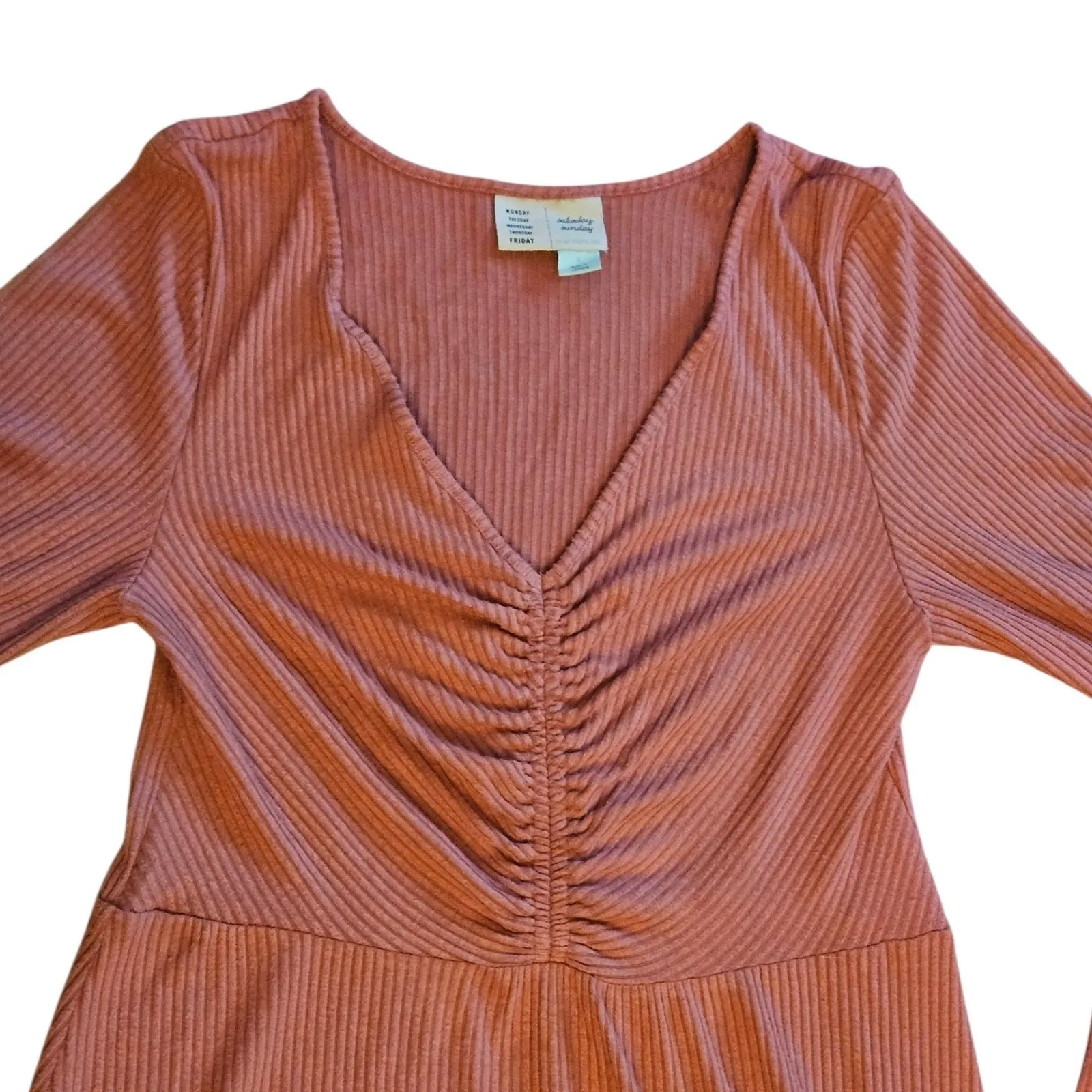 Saturday Sunday Anthropologie Rust Orange Long Sleeve Pleated‎ Maxi Dress SZ L Pink Size L - Image 3