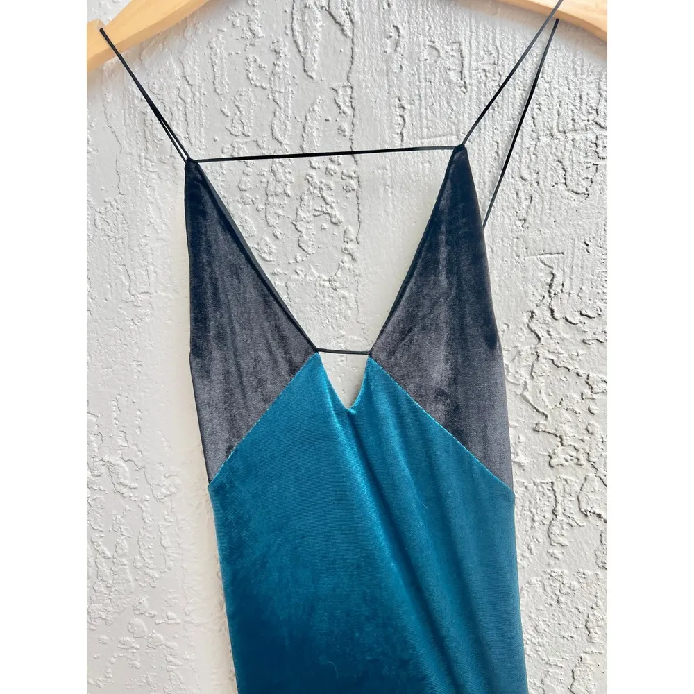 NWT AQ/AQ Strappy Sleeveless Deep V Neck Nori Midi Dress Colorblock Women's US 4 - Image 3