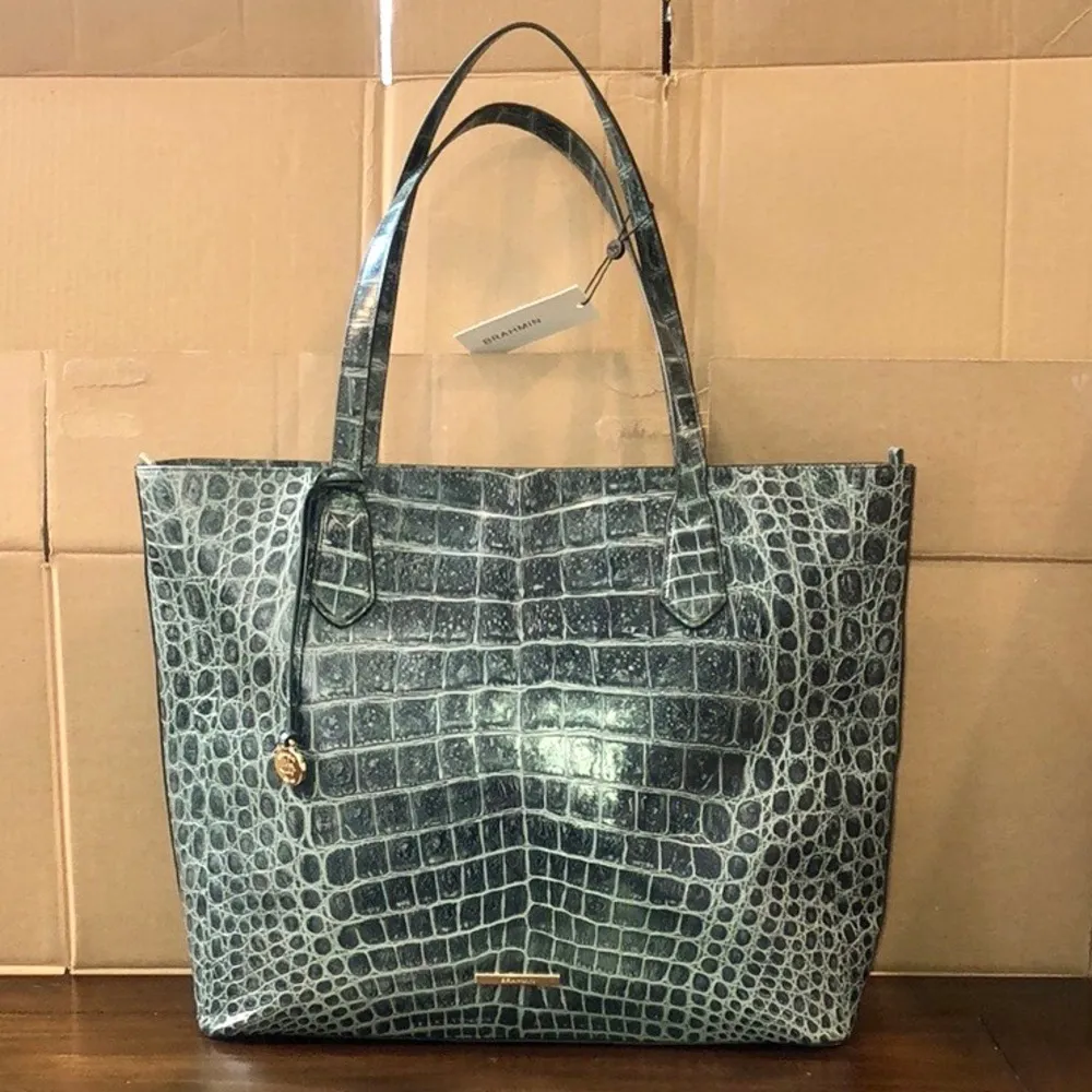 BRAHMIN Misha Obsidian Veil Crocodile Leather Shoulder Bag Top Zip Closure NWT - Image 11