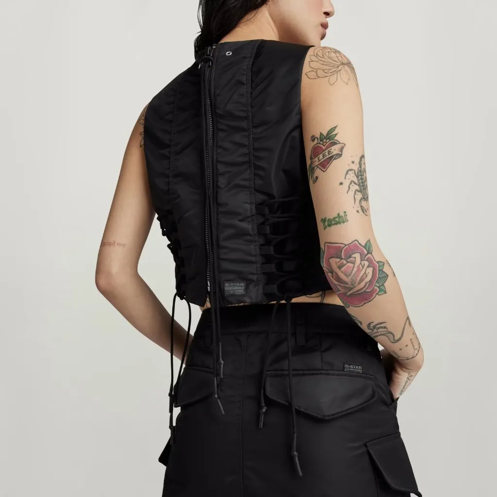 G-Star MA-1 Cropped Sleeveless Padded Top – Dark Black – XS (NWT) - Image 2