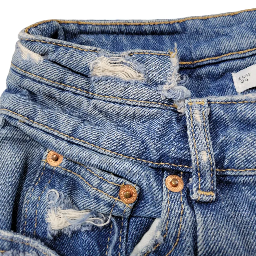 Pull & Bear Jeans Size 4 W24"L25.5" Mom Jeans Straight Leg Jeans Distressed Blue  - Image 7