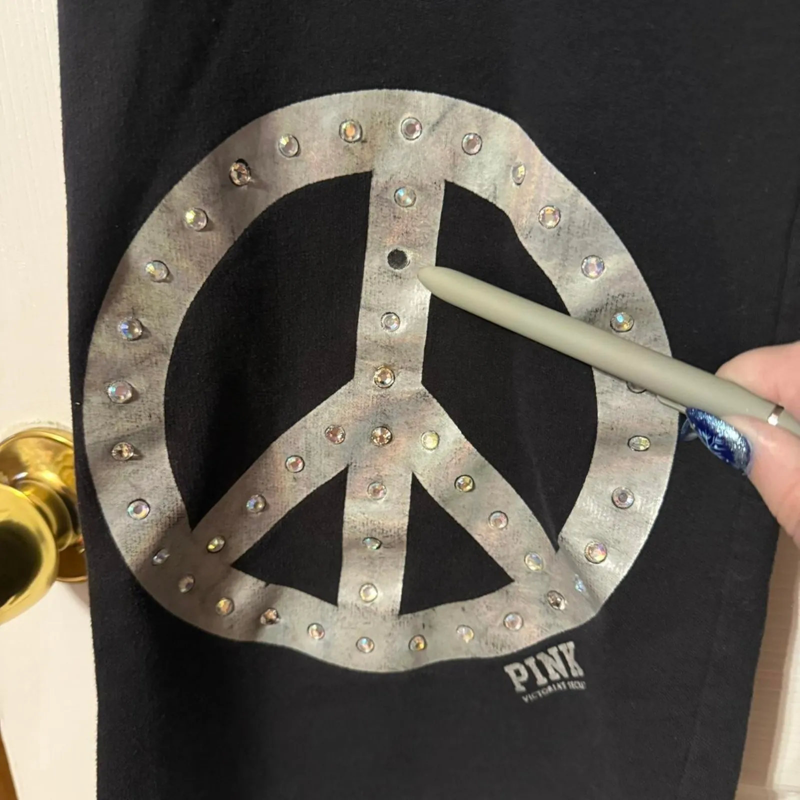 BLACK Victoria's Secret PINK RHINESTONE PEACE Sweatpants XL - Image 7