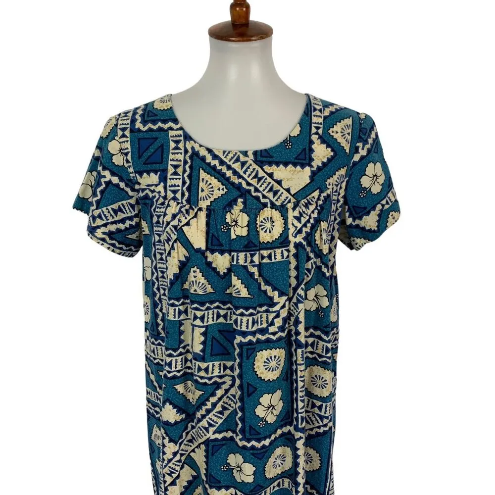 Maluna Hawaii Dress Medium Blue Floral Boho Island Vibes Short Sleeve - Image 2