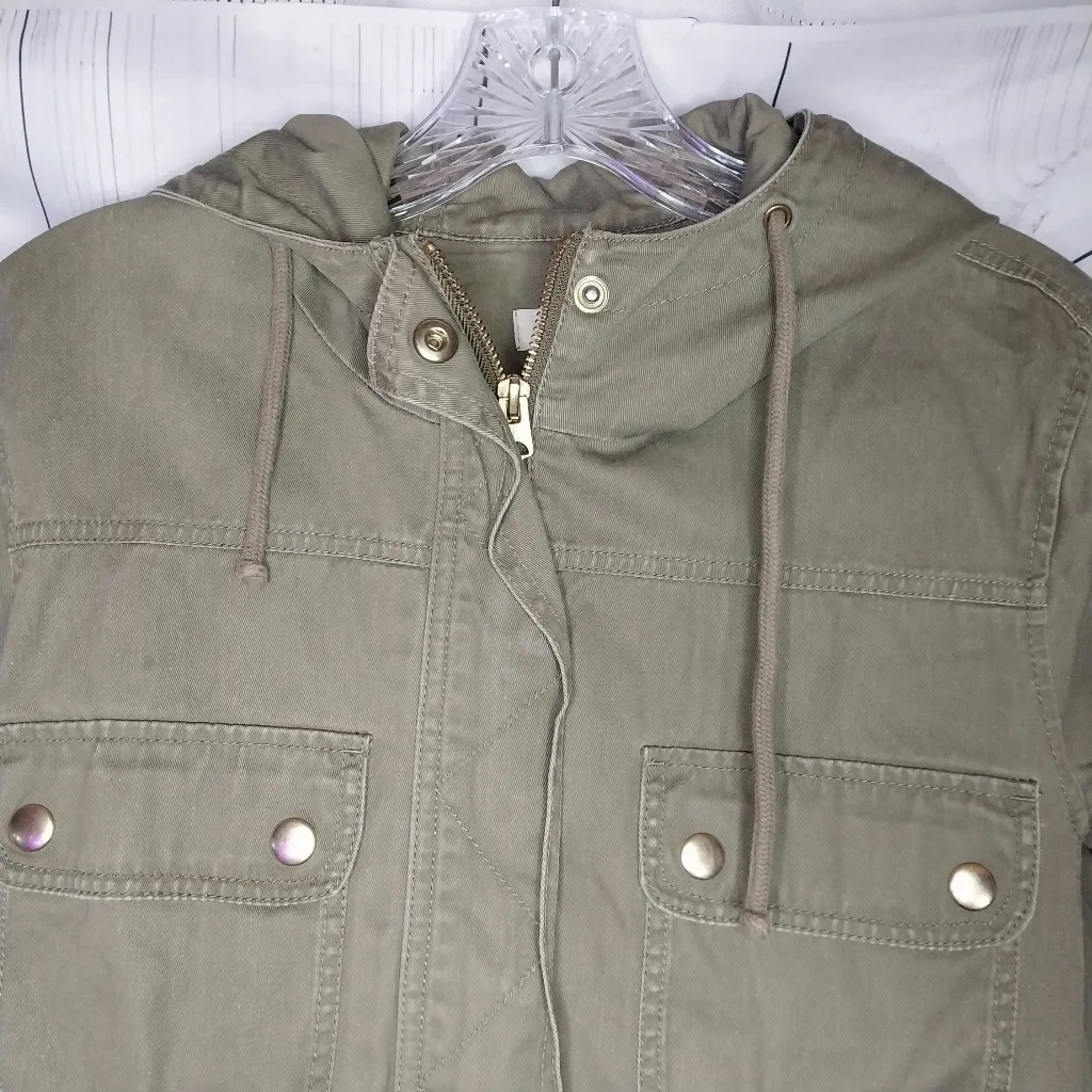 J.Crew Factory hooded resin coated field jacket olive green 100% cotton - Image 3