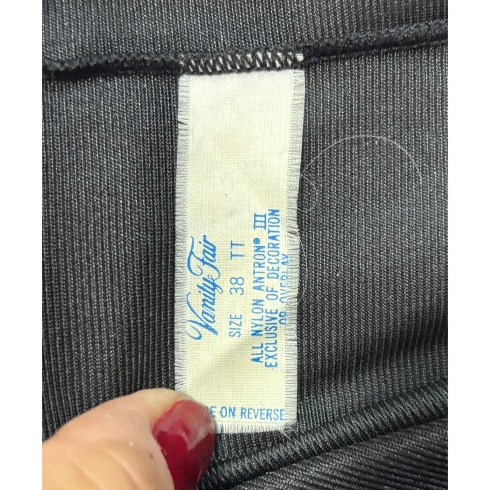 Vtg 70s Vanity Fair Womens Black Lace Trim Nylon Slip Dress Goth Vamp Sz 38 L - Image 5