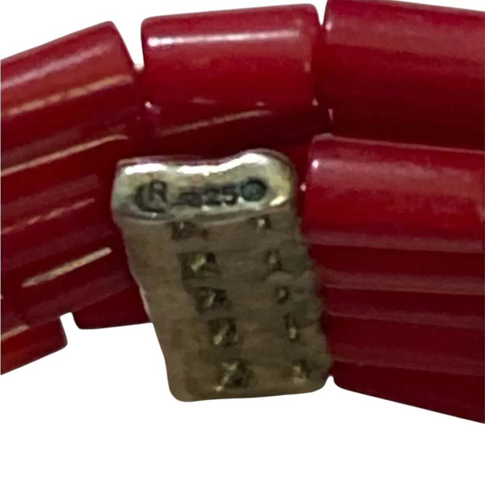 Navaho coral and turquoise 925 silver beaded cuff bracelet - Image 4