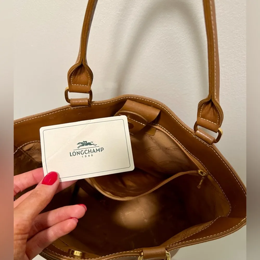 Longchamp Small Leather Tote | Brown - Image 6