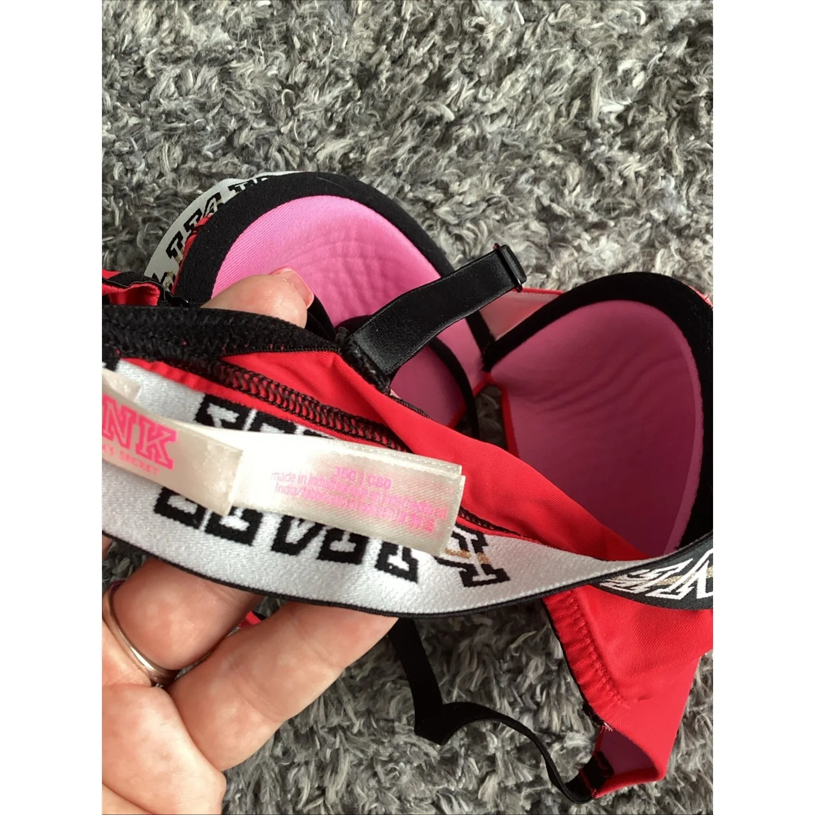 Victoria Secret PINK Bra Size 36c Red Underwire Pink Logo On Band - Image 5