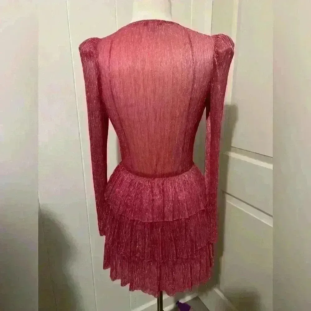 Sabina Musayev $250 Revolve Carry Mini Dress Hot Barbie Pink Tiered Formal Prom - Image 4
