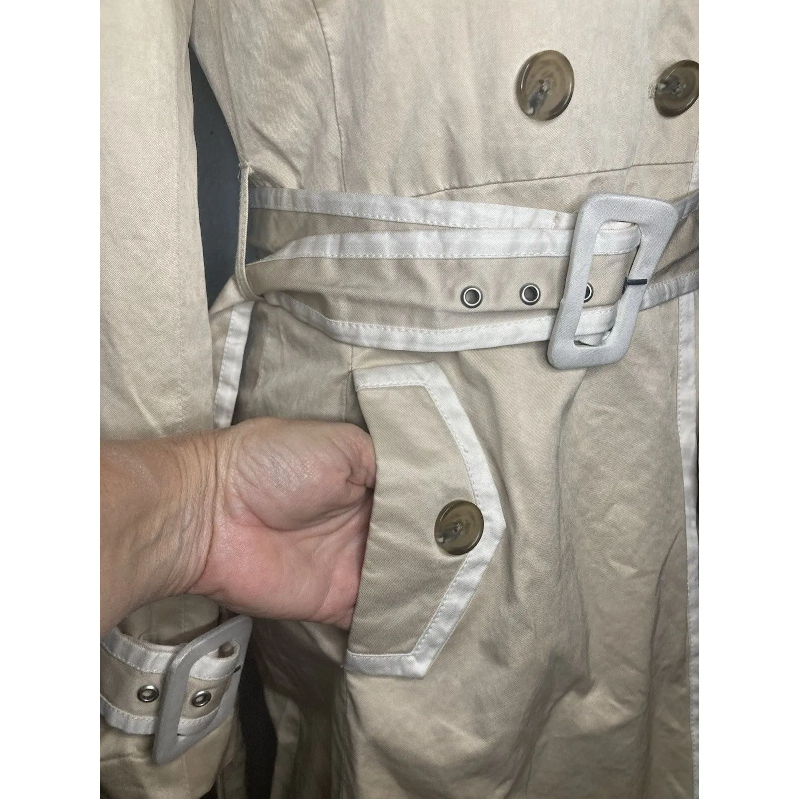 Banana Republic Trench Coat Classic Double-Breasted Beige Tan Belted Women’s XS - Image 3