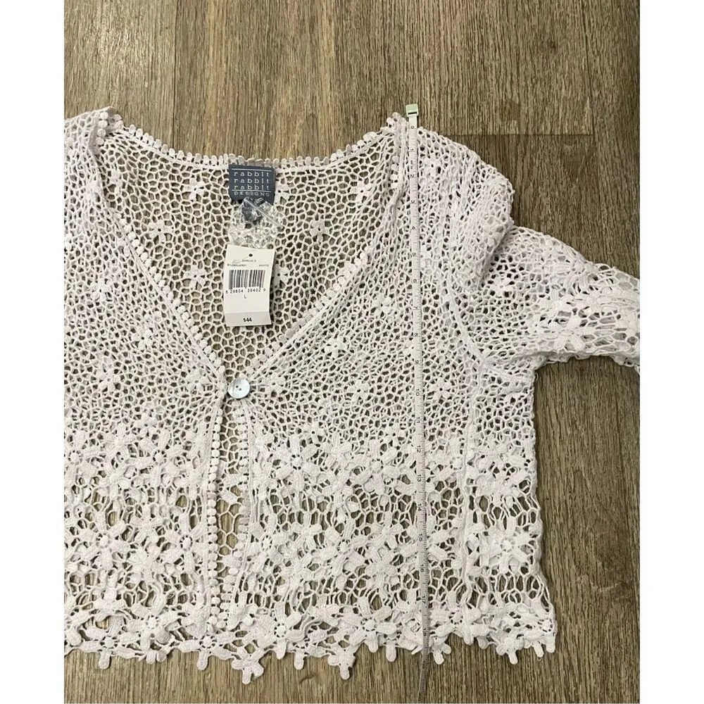 Rabbit Rabbit Rabbit Designs Large Cotton Cardigan New White - Image 4