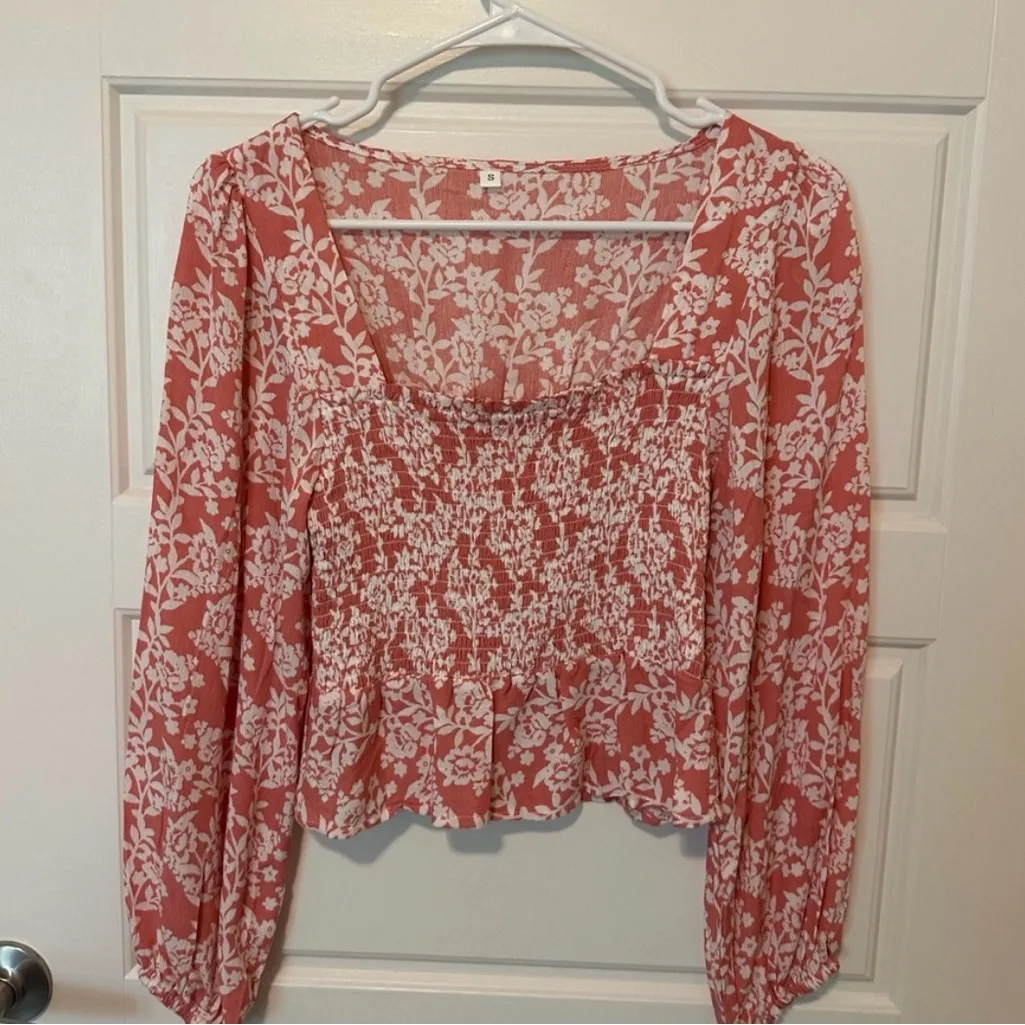 SHEIN Pink Floral Smocked Blouse - Image 4