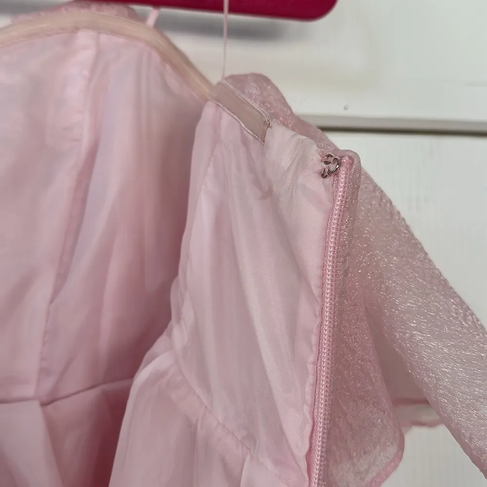 Khan Pink Strapless Tiered Organza Babydoll Mini Dress Medium - Image 10