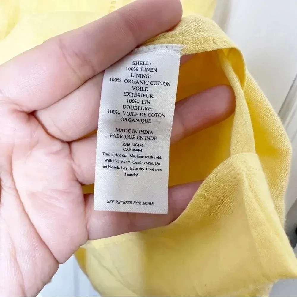 FAHERTY Ellis Marigold Yellow 100%‎ Linen Sleeveless Mini Dress XS - Image 3