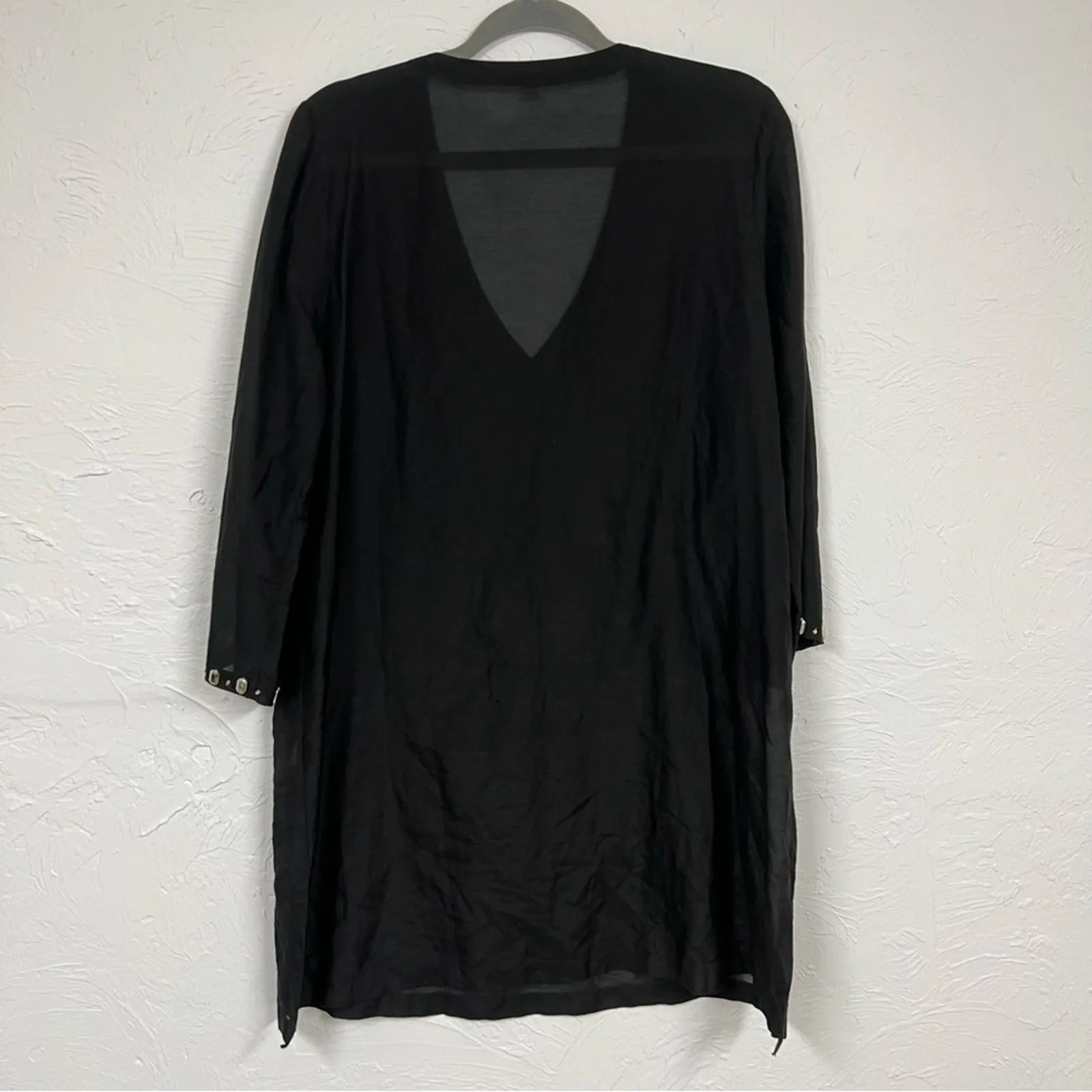 Antonio Melani Black Cotton Silk Blend Tunic Womens Large Studded V Neck Beachy - Image 7