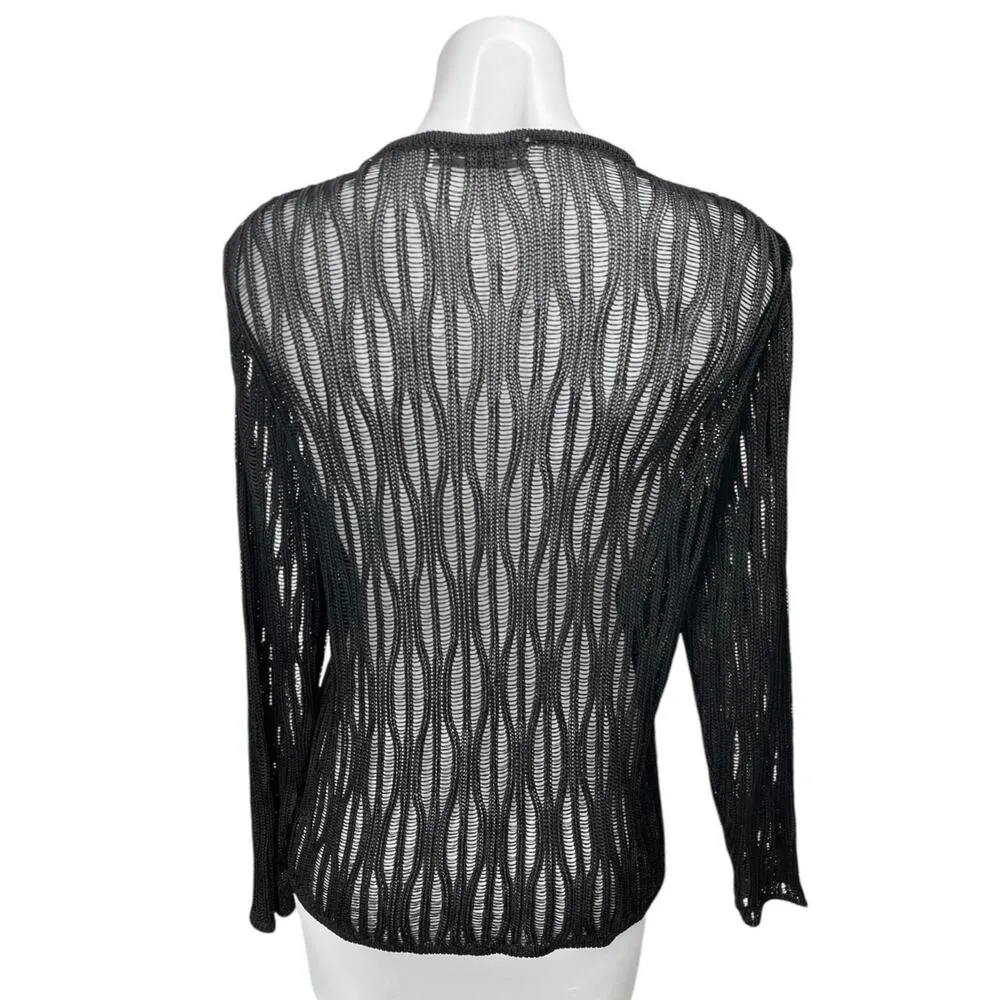 Valerie Stevens Black Open Knit Button Down Cardigan Sweater Top Size L - Image 2