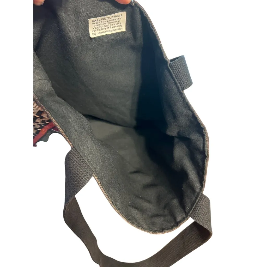 Vtg Acorn Studio Southwestern Woven Tote Bag Lined Black Double Handles Estate Red - Image 6