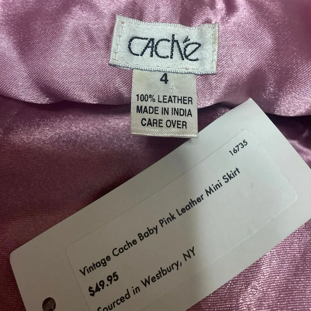 NEW Cache Vintage 100% Leather Women's Pink High Rise Zip Mini A-line Skirt Sz 4 - Image 4