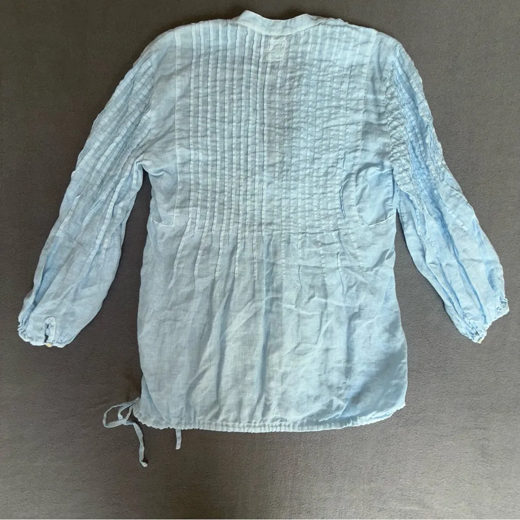 120% Lino Sky Blue‎ Women's Mandarin collar Drawstring Bottom Shirt size large Blue - Image 9